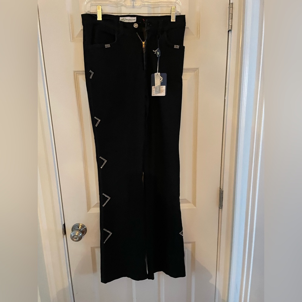 Black designer jeans with rhinestones
